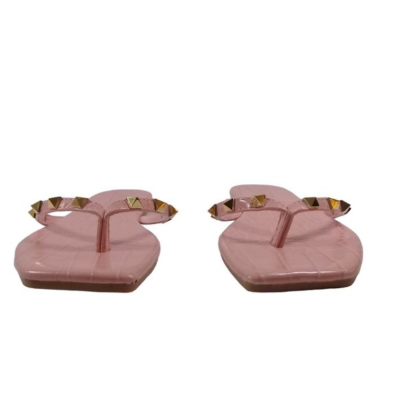 Charlotte Womens NEW Pink Crocodile Gold Studded Jelly Flip Flop Thong Sandals 6 - Picture 7 of 12